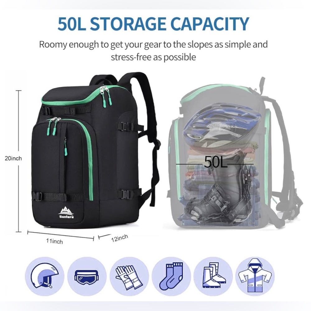 NWT Ski Boot Bag Black Cooler Backpack 50L Waterproof, AVAILABLE IN MULTI COLORS - Picture 4 of 13